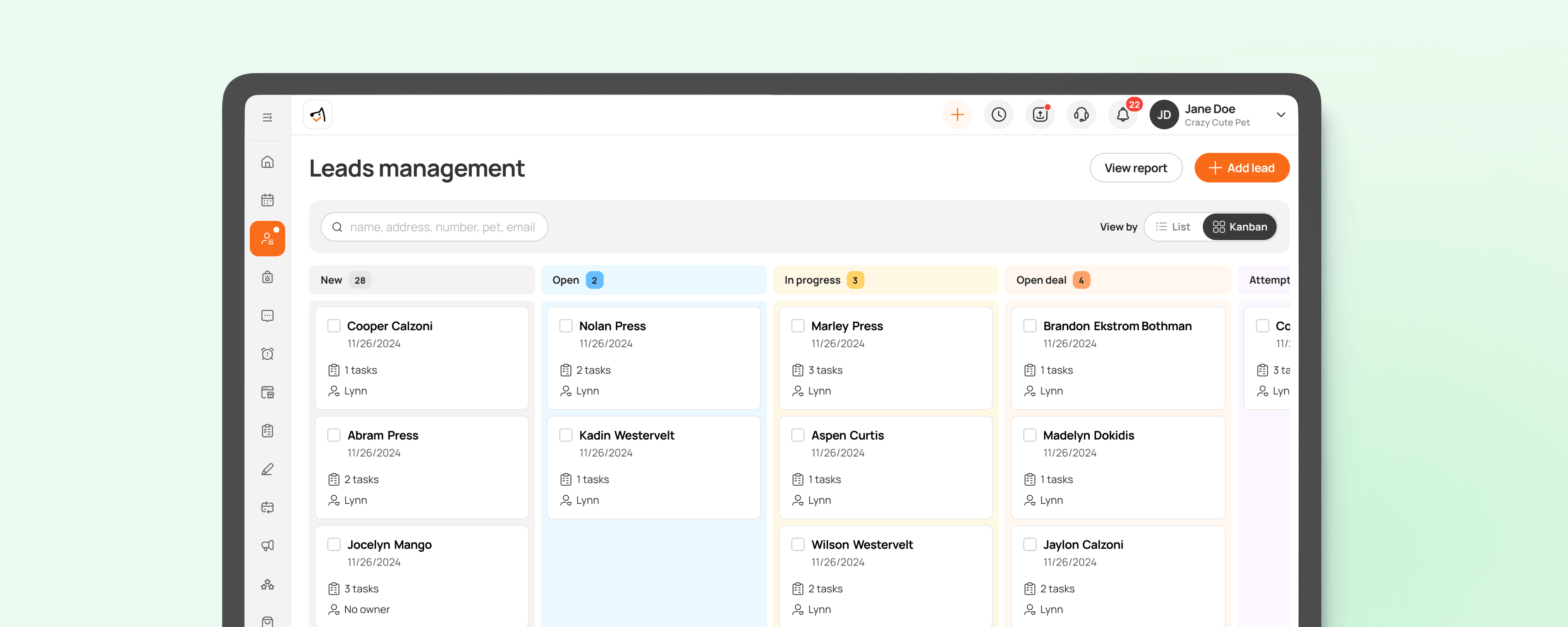 Moego data analytics dashboard showcasing key performance indicators.